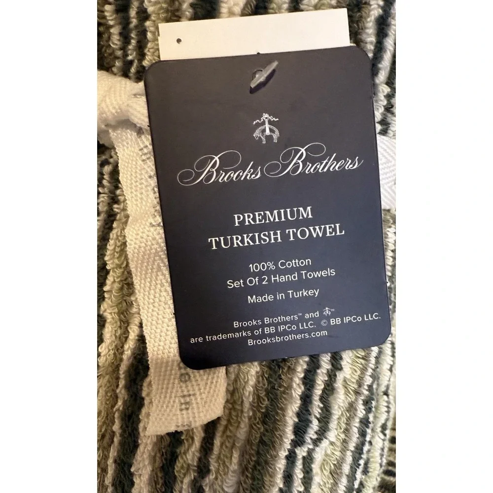 Brooks Brothers 2 Bath‎ 2 Hand 2 Tip Towel Set Green Multicolored Stripes Soft